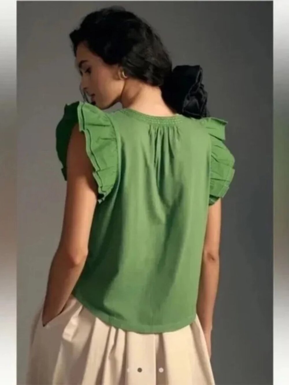 MAEVE ANTHROPOLOGIE RUFFLE SLEEVE GREEN TOP - Picture 2 of 11